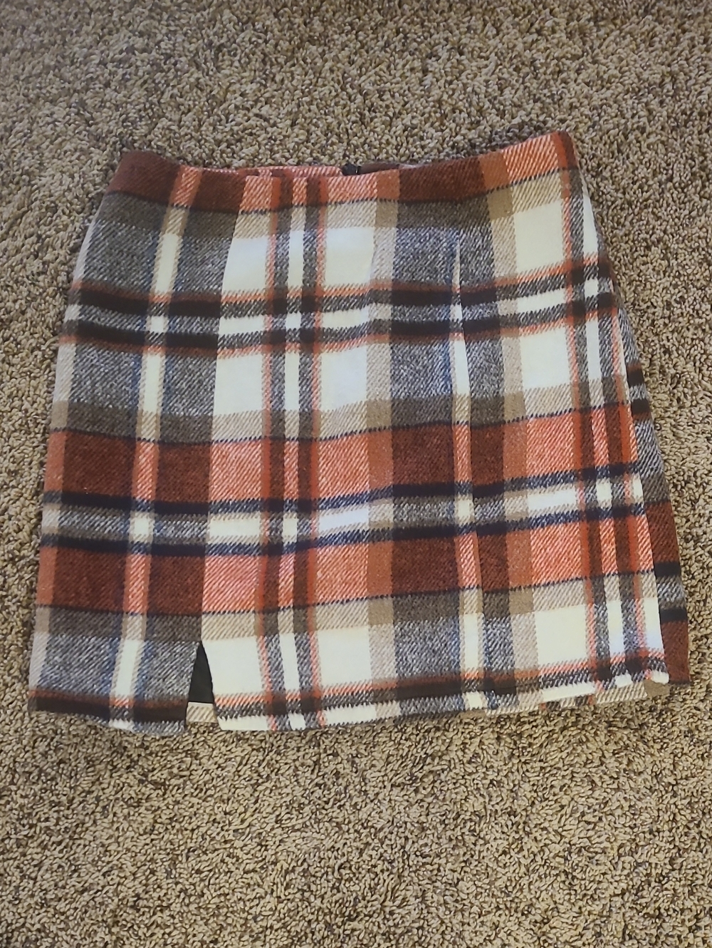 Plaid Mini Skirt in Rust, Cream, and Brown